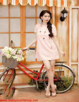 Đầm suông ngắn tay đơn giản màu hồng dễ thương DSV174