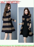 Áo khoác len nữ form dài sọc màu ngang cá tính xinh đẹp AKMT202