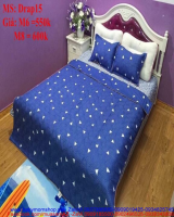 Bộ dra giường vãi hoa nổi màu xanh tạo không gian thoáng Drap15
