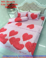 Bộ dra giường hình trái tim đỏ nền hồng tạo sự yêu thương Drap26
