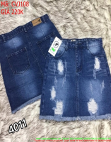 Chân váy jean ngắn rách tua màu xanh đậm thời trang CVJ108