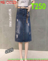 Chân váy jean nữ phom dài rách kẻ sành điệu và thời trang CVJ123