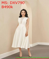 Đầm xòe trắng phom dài phối ren sành điệu DXV790