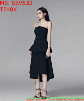 Sét áo kiểu 2 dây xòe và chân váy dài màu đen xinh đẹp SEV632