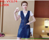 Váy jean nữ yếm kiểu kéo khóa sành điệu màu xanh trẻ đẹp VYJ174