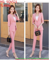 Sét công sở nữ áo giả vest phối quần dài màu hồng dễ thương SQV521